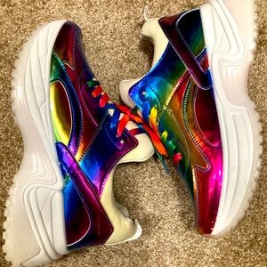 Dolls Kill Rainbow Chrome Platform Sneakers